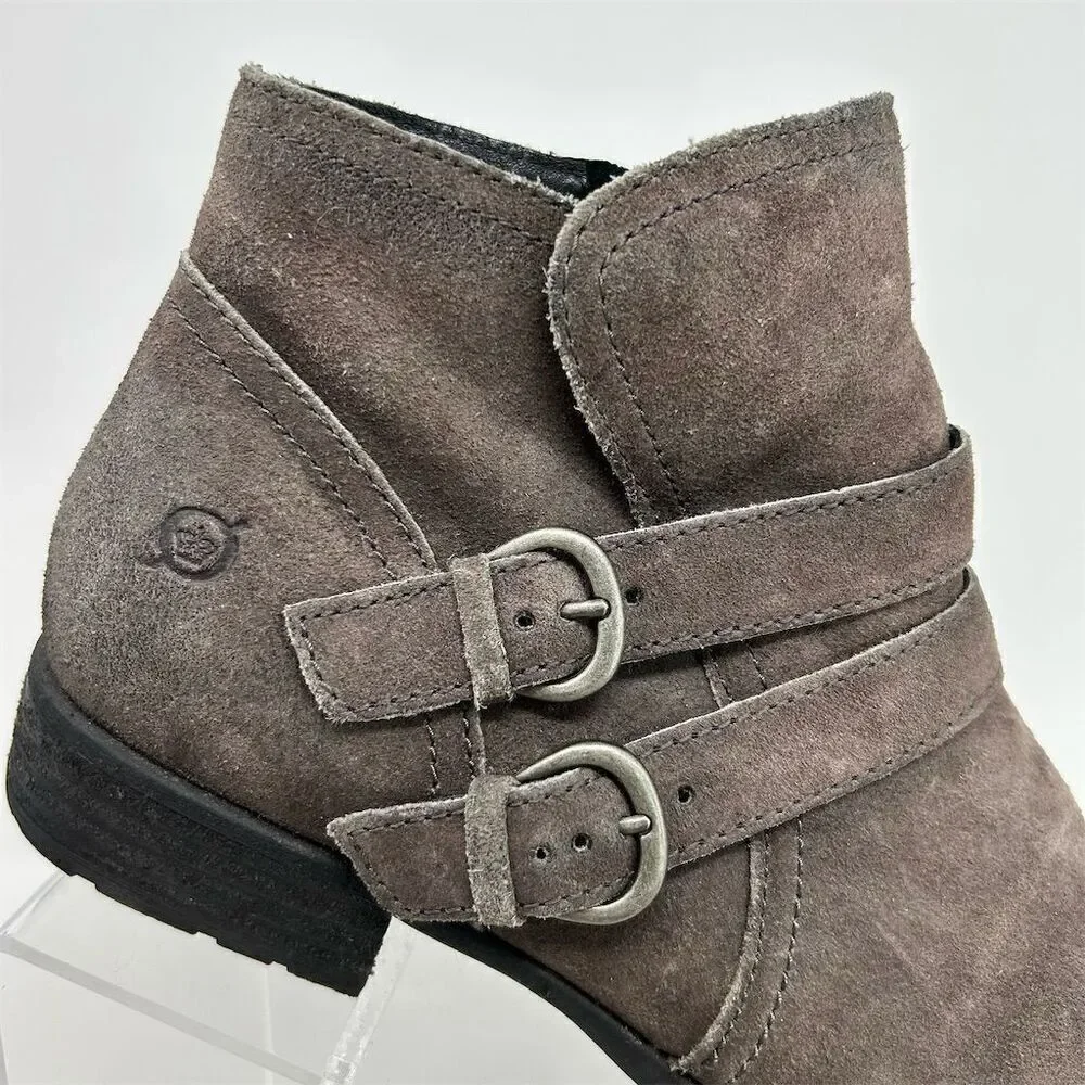 Born Women's Light Taupe Gray Leather Ankle Booties Double Buckle Strap Size 9M